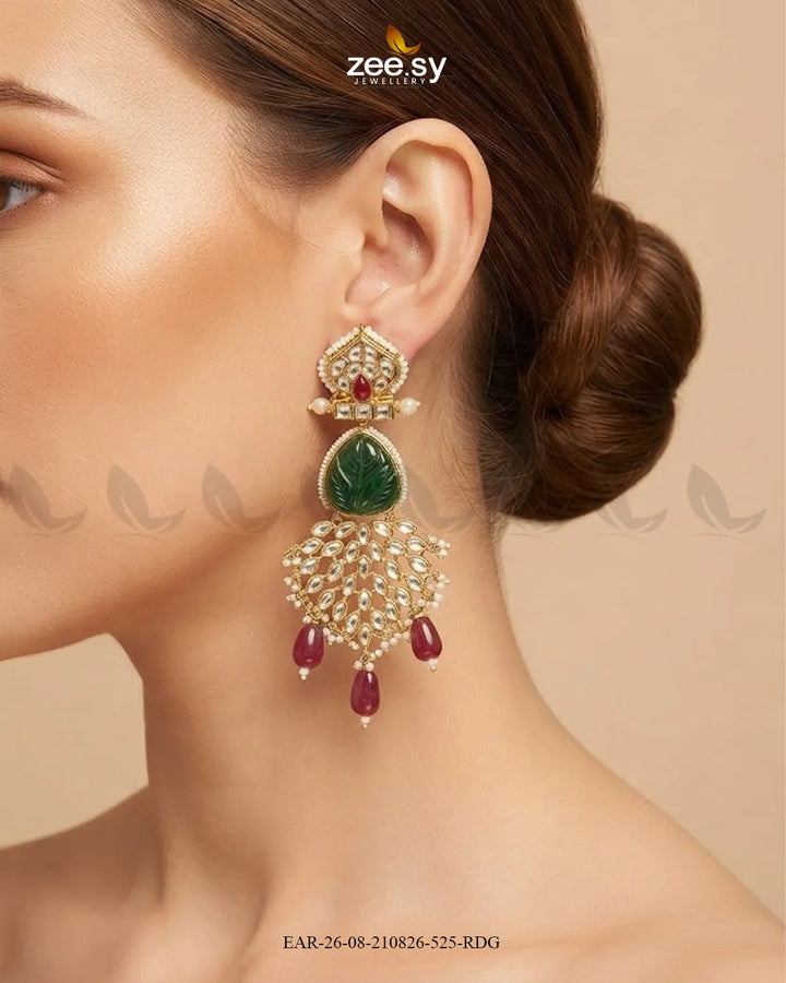 Flora Carved Kundan Earrings Earrings - Zeesy Jewellery Pakistan | Premium Artificial & Imitation Jewellery