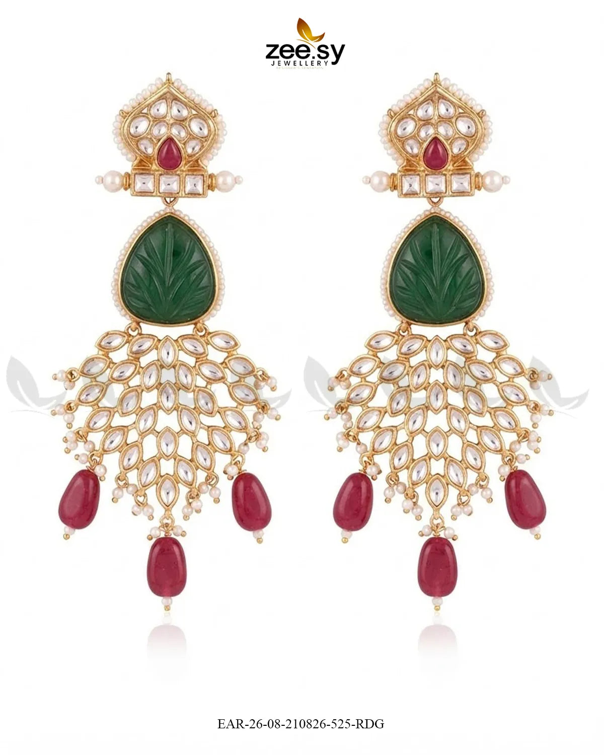 Flora Carved Kundan Earrings Earrings - Zeesy Jewellery Pakistan | Premium Artificial & Imitation Jewellery