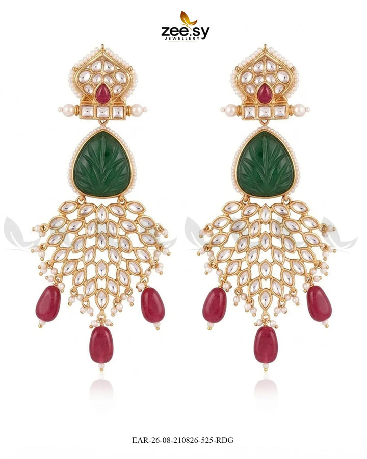 Flora Carved Kundan Earrings Earrings - Zeesy Jewellery Pakistan | Premium Artificial & Imitation Jewellery