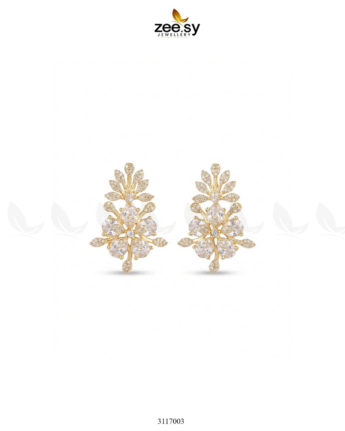 Flora Earrings Golden White Earrings - Zeesy Jewellery Pakistan | Premium Artificial & Imitation Jewellery