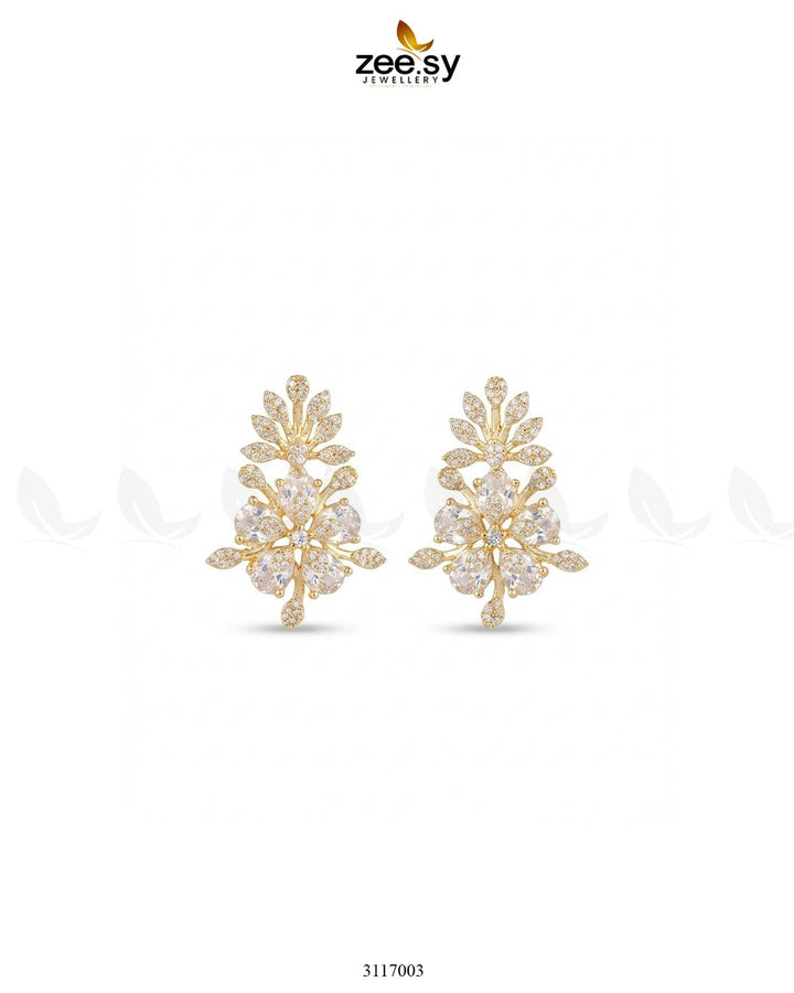 Flora Earrings Golden White Earrings - Zeesy Jewellery Pakistan | Premium Artificial & Imitation Jewellery