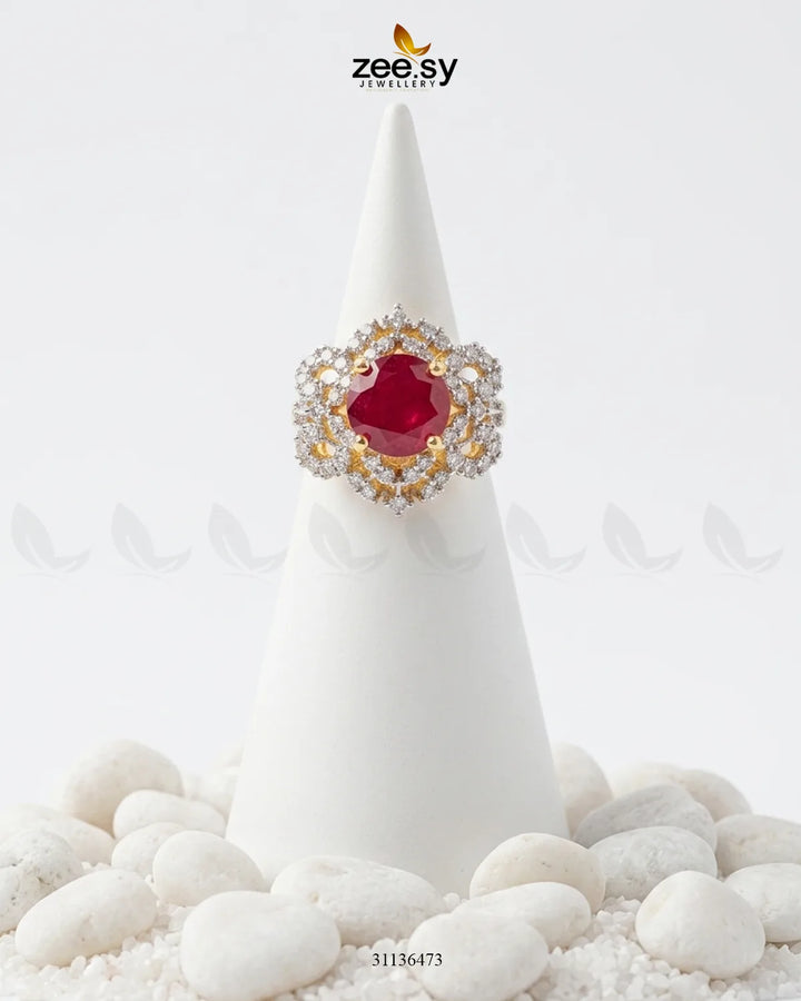 Floral Bold Gemstone Ring Finger Ring - Zeesy Jewellery Pakistan | Premium Artificial & Imitation Jewellery