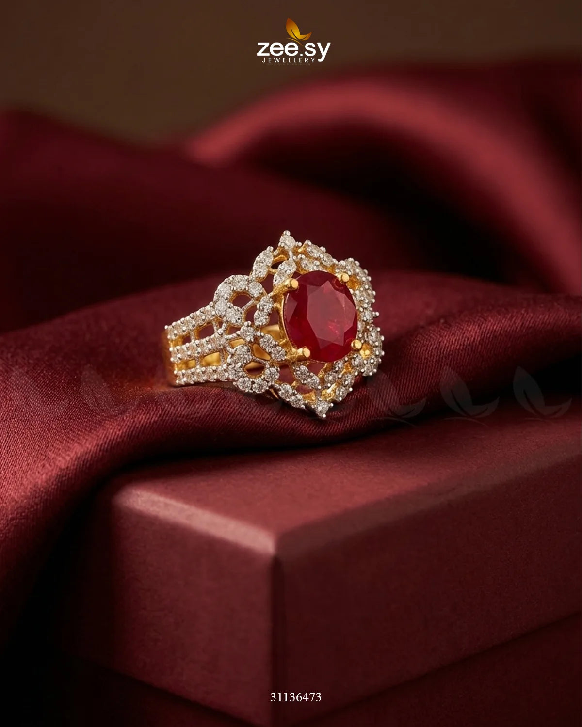 Floral Bold Gemstone Ring Finger Ring - Zeesy Jewellery Pakistan | Premium Artificial & Imitation Jewellery
