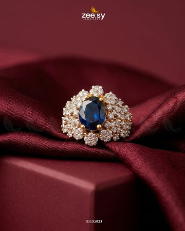 Floral Bold Pearl Ring Golden Blue Finger Ring - Zeesy Jewellery Pakistan | Premium Artificial & Imitation Jewellery