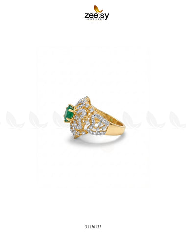 Floral Center Stone Cluster Ring Golden Green Finger Ring - Zeesy Jewellery Pakistan | Premium Artificial & Imitation Jewellery