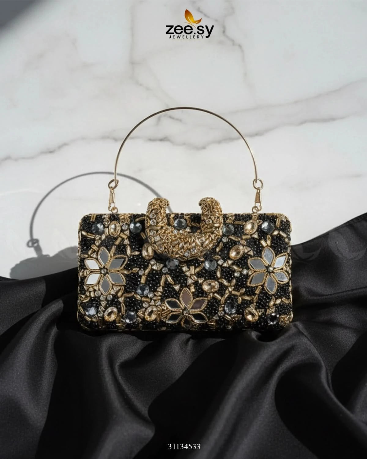 Floral Crystal Cocktail Clutch Bag - Zeesy Jewellery