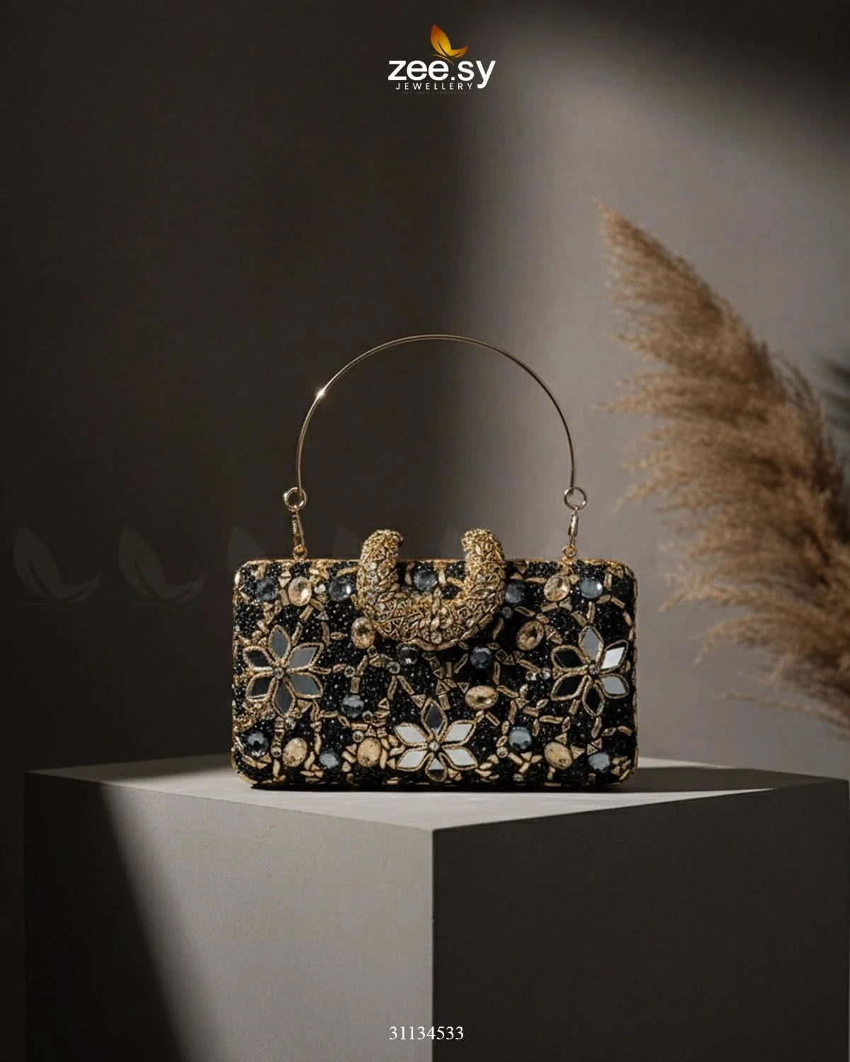 Floral Crystal Cocktail Clutch Bag - Zeesy Jewellery