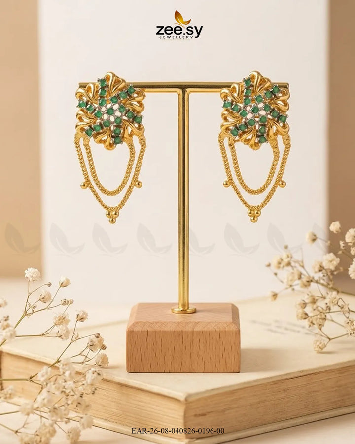 Floral Gemstone Chain Drop Earrings
