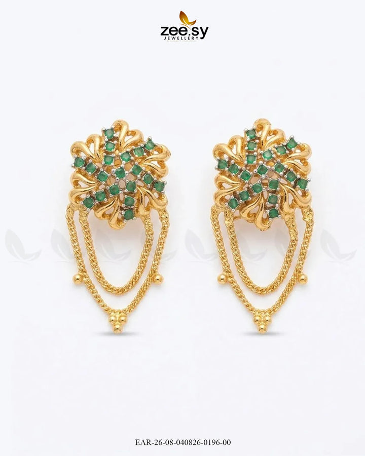 Floral Gemstone Chain Drop Earrings