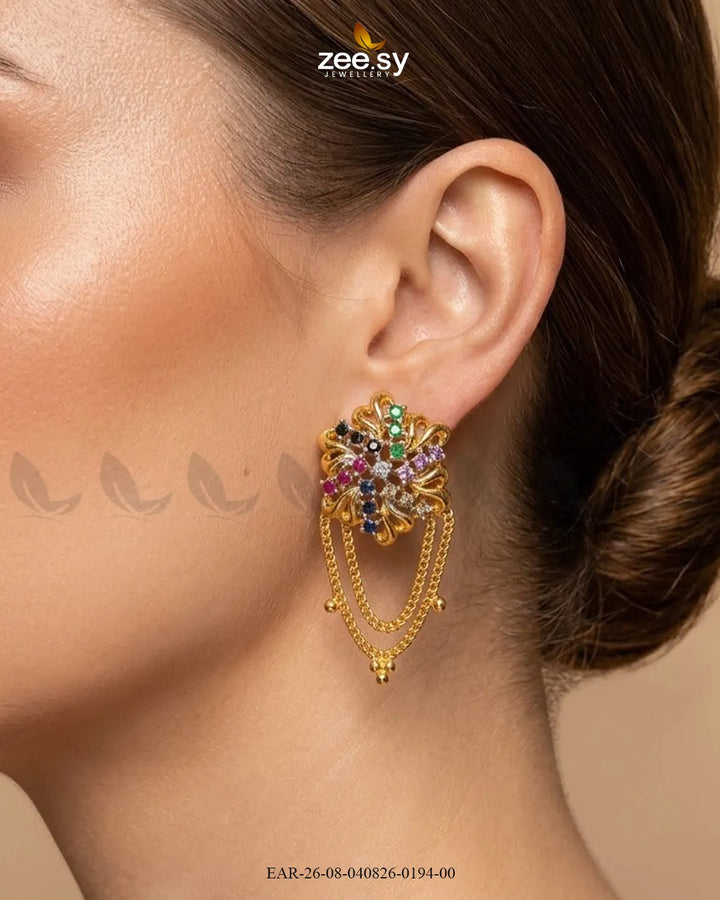 Floral Gemstone Chain Drop Earrings