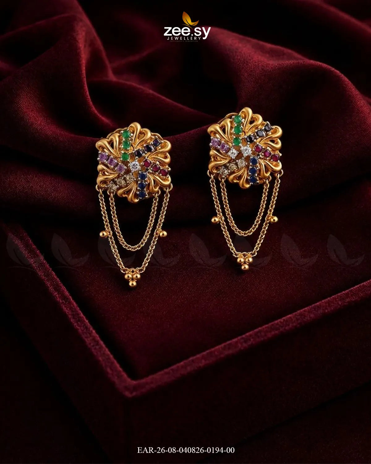Floral Gemstone Chain Drop Earrings