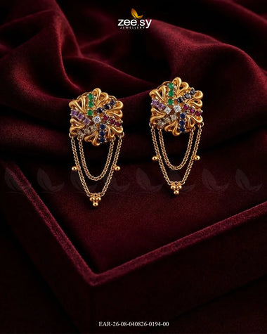 Floral Gemstone Chain Drop Earrings