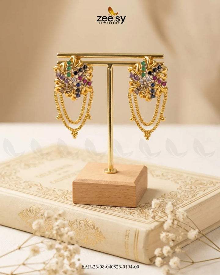 Floral Gemstone Chain Drop Earrings