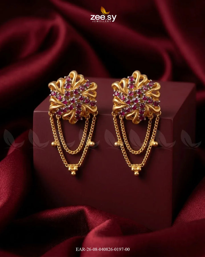 Floral Gemstone Chain Drop Earrings