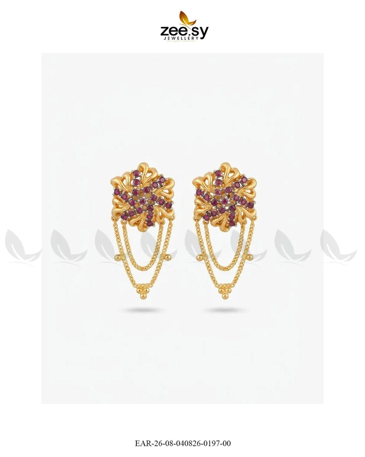 Floral Gemstone Chain Drop Earrings