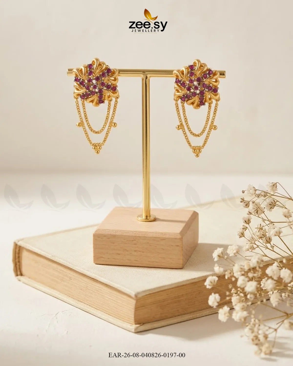 Floral Gemstone Chain Drop Earrings