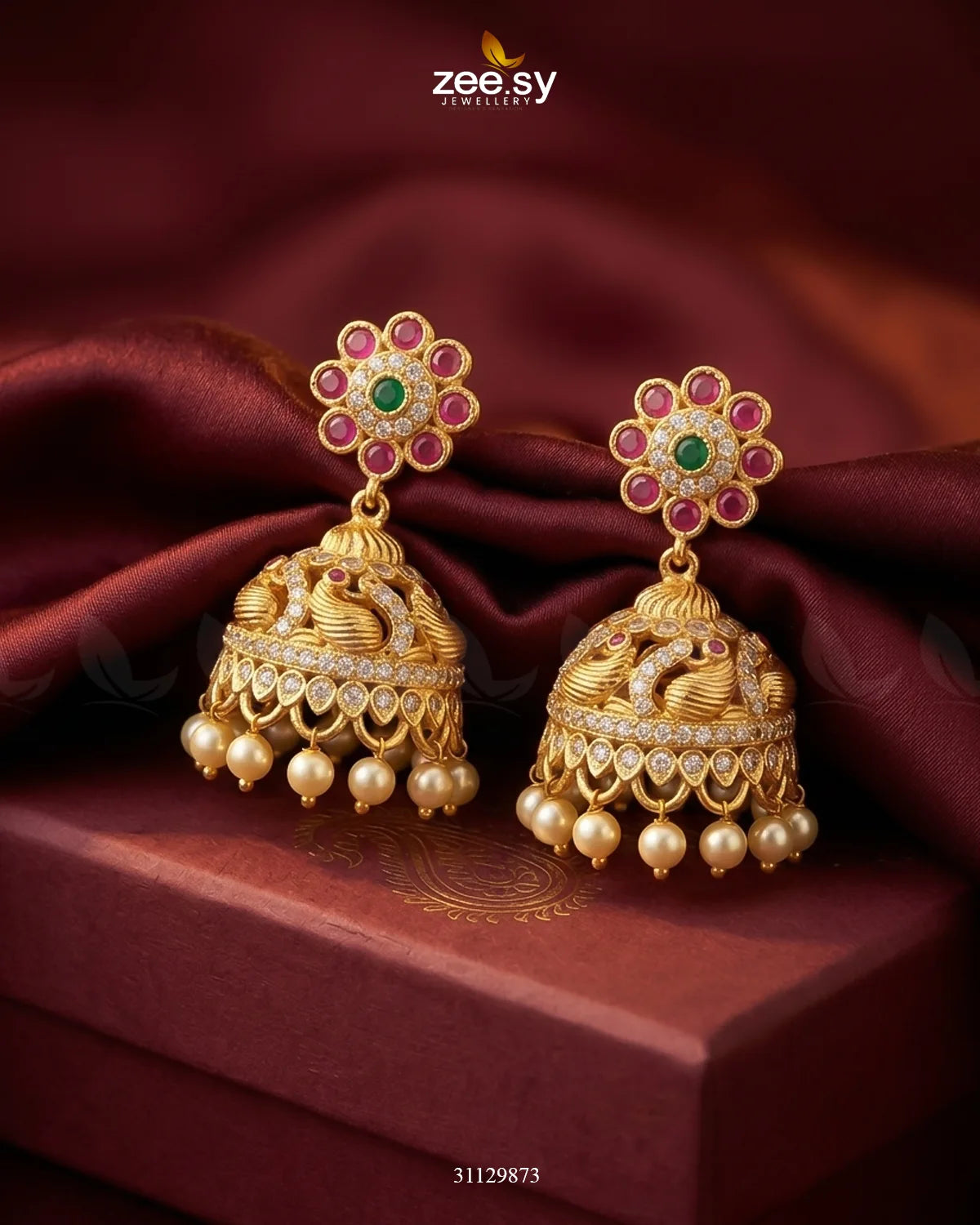 Floral Jhumka Pearl Earrings Earrings - Zeesy Jewellery Pakistan | Premium Artificial & Imitation Jewellery