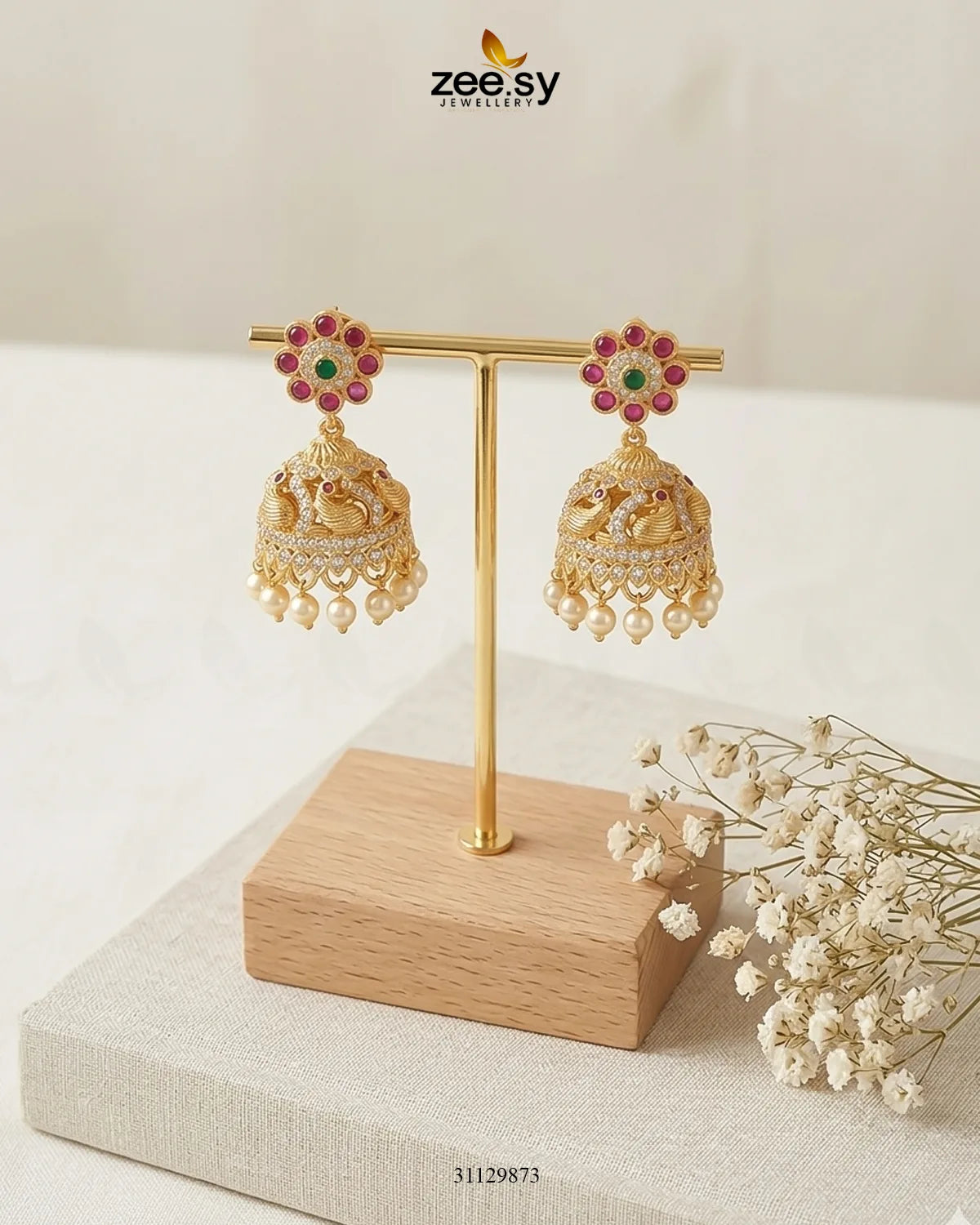 Floral Jhumka Pearl Earrings Earrings - Zeesy Jewellery Pakistan | Premium Artificial & Imitation Jewellery