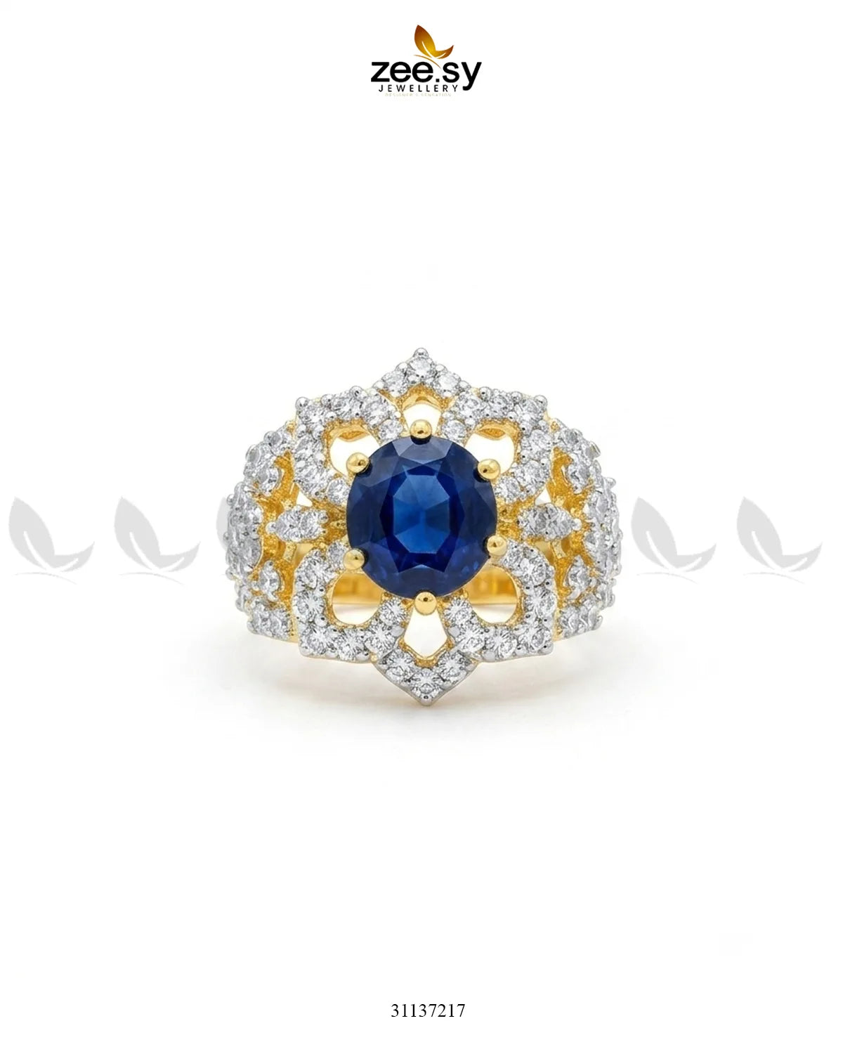 Floral Leaf Crystal Zircon Ring