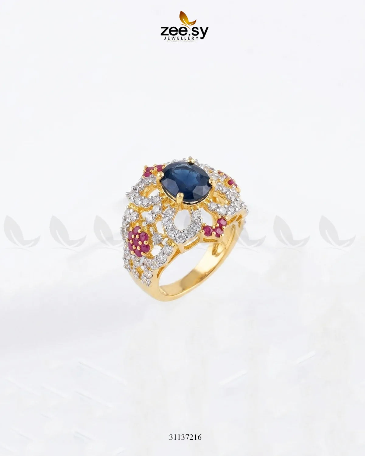 Floral Leaf Crystal Zircon Ring