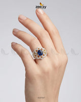 Floral Leaf Crystal Zircon Ring