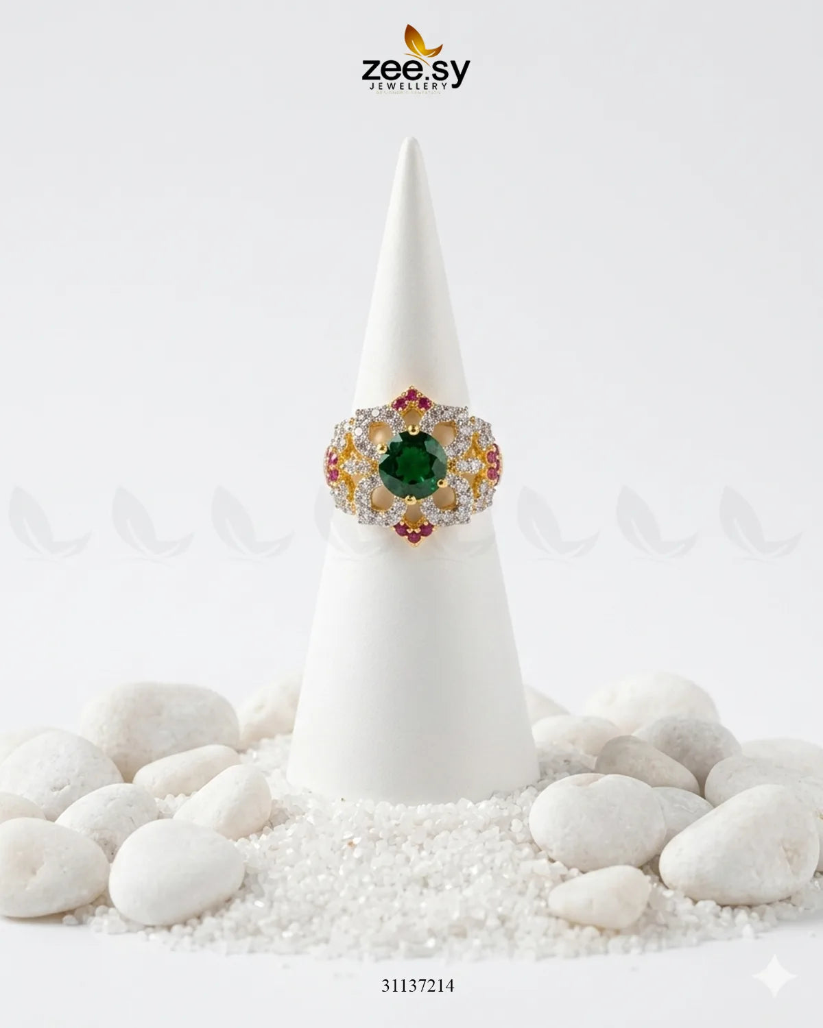 Floral Leaf Crystal Zircon Ring