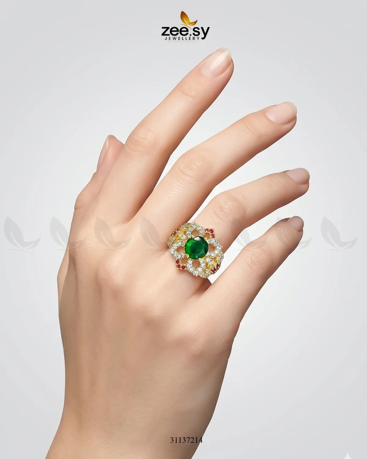 Floral Leaf Crystal Zircon Ring
