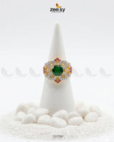 Floral Leaf Crystal Zircon Ring