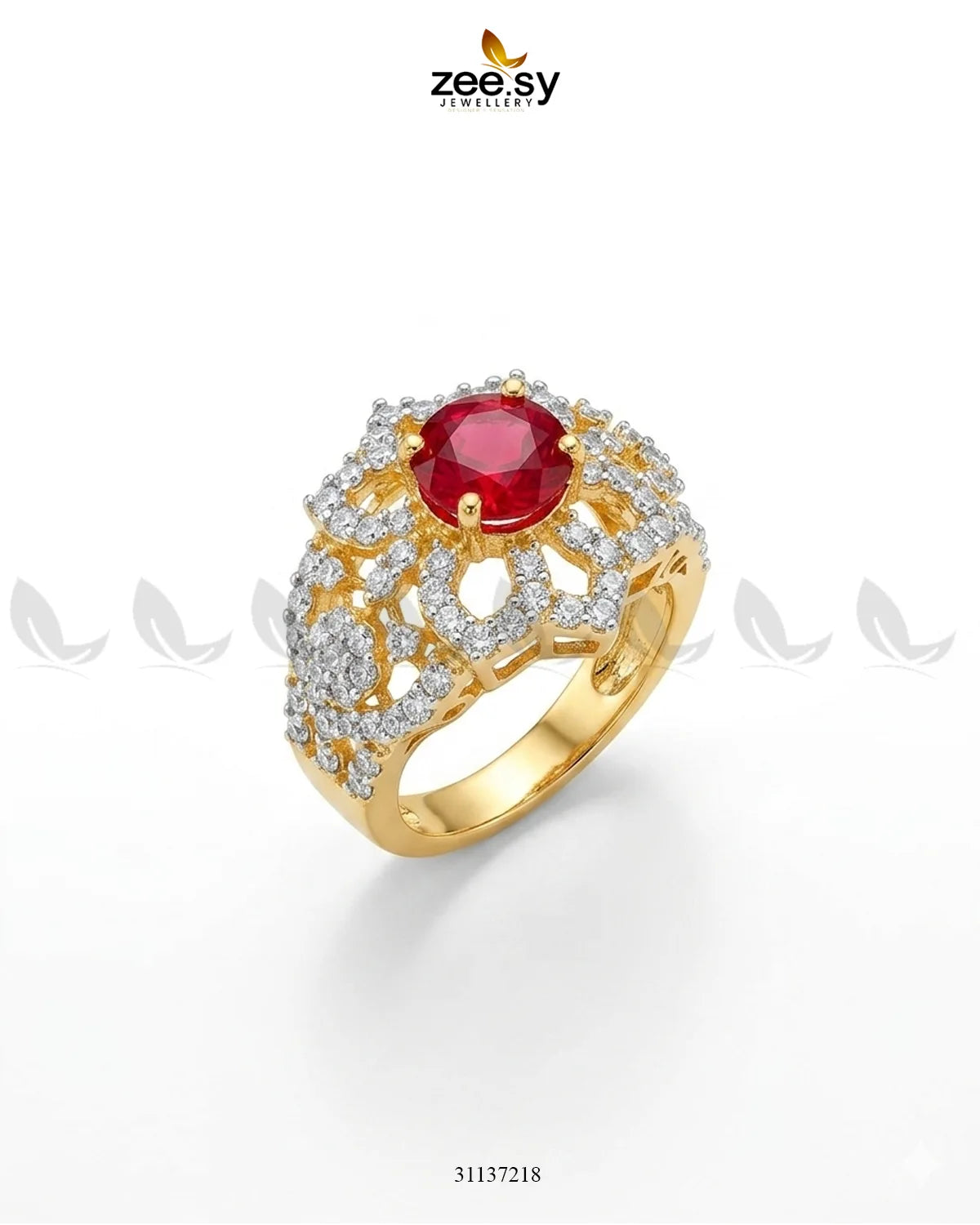Floral Leaf Crystal Zircon Ring