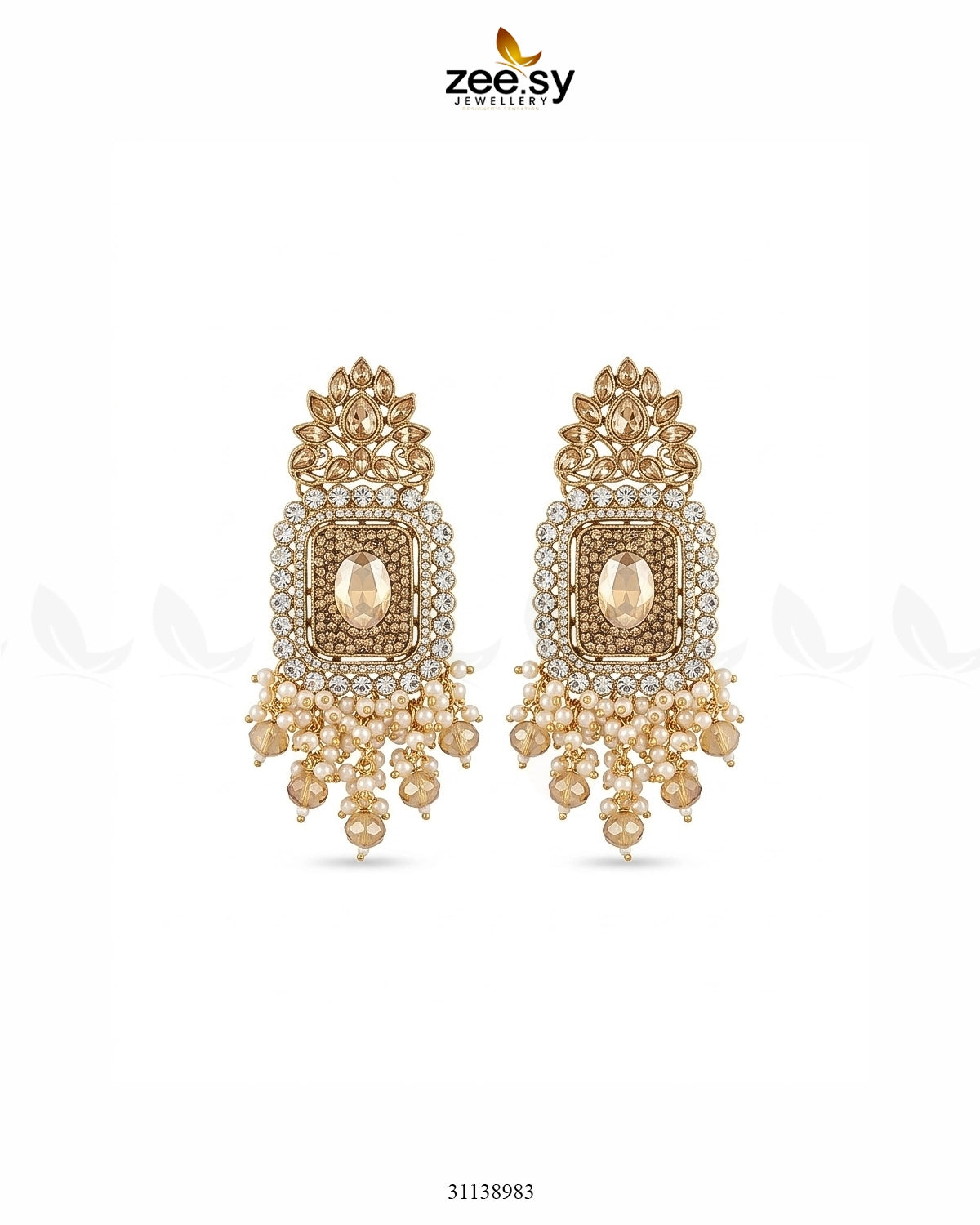 Floral Square Stone Bridal Earrings Earrings - Zeesy Jewellery Pakistan | Premium Artificial & Imitation Jewellery