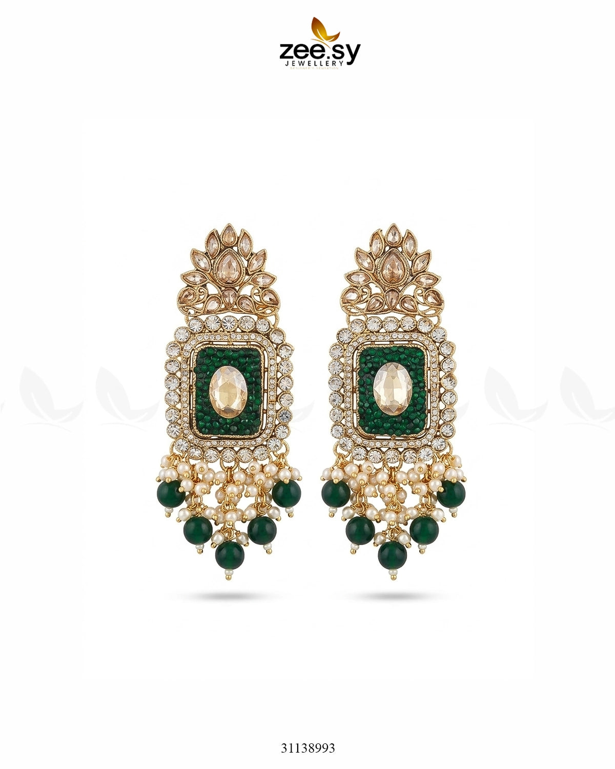 Floral Square Stone Bridal Earrings Earrings - Zeesy Jewellery Pakistan | Premium Artificial & Imitation Jewellery