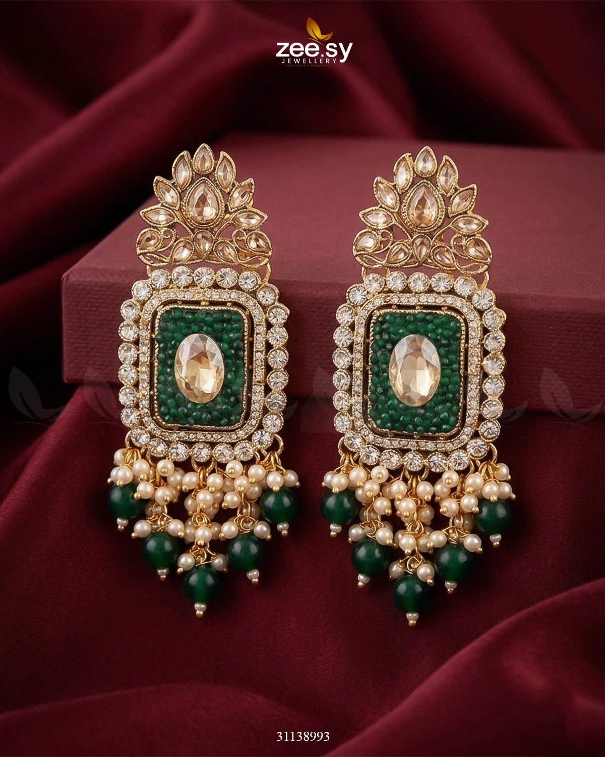 Floral Square Stone Bridal Earrings Earrings - Zeesy Jewellery Pakistan | Premium Artificial & Imitation Jewellery