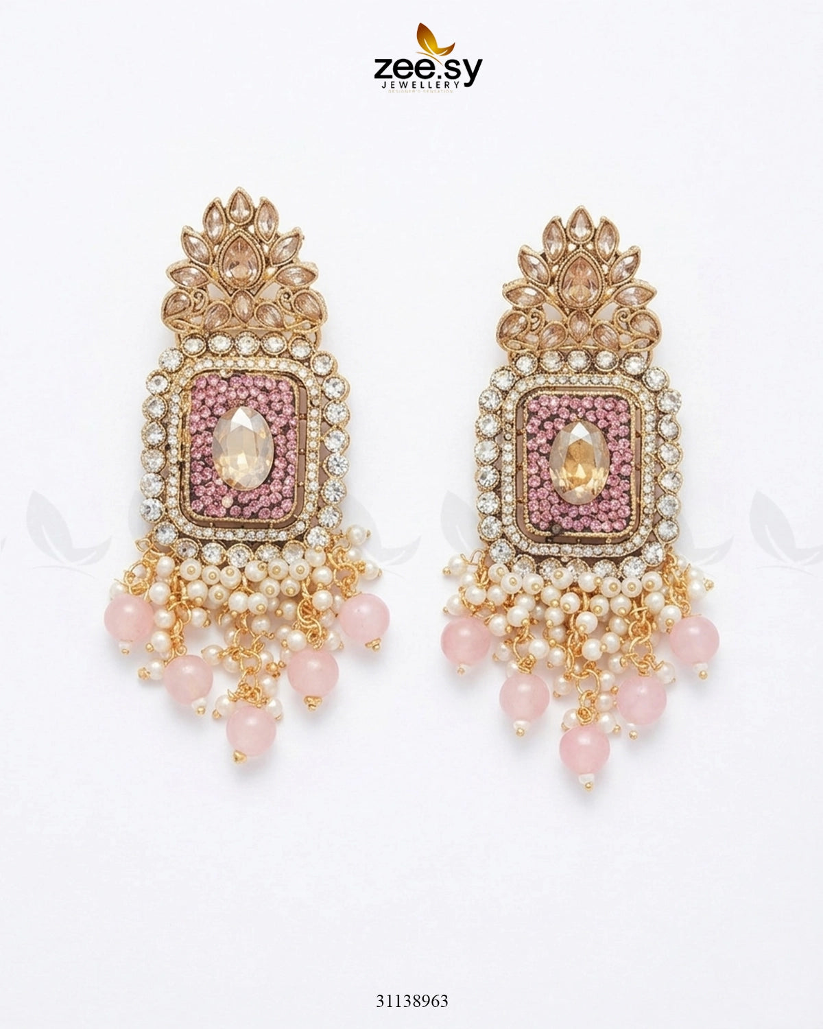 Floral Square Stone Bridal Earrings Earrings - Zeesy Jewellery Pakistan | Premium Artificial & Imitation Jewellery