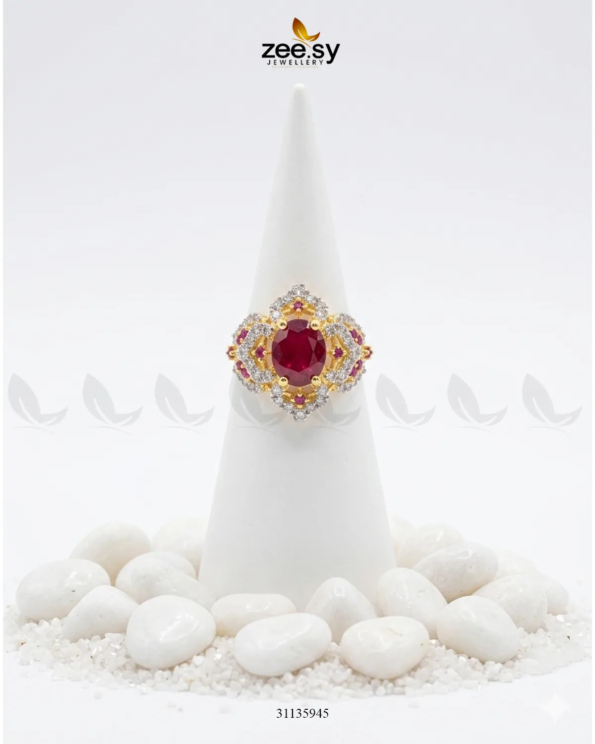 Floral Stone Cluster Ring Finger Ring - Zeesy Jewellery Pakistan | Premium Artificial & Imitation Jewellery