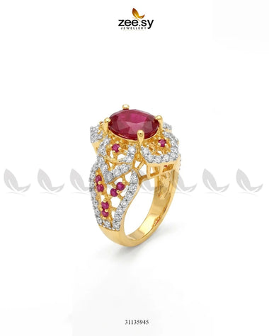 Floral Stone Cluster Ring Golden Ruby & Red Finger Ring - Zeesy Jewellery Pakistan | Premium Artificial & Imitation Jewellery