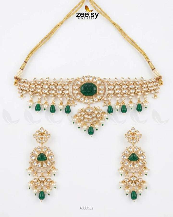 Floral Stone Kundan Choker Set Choker Set - Zeesy Jewellery Pakistan | Premium Artificial & Imitation Jewellery