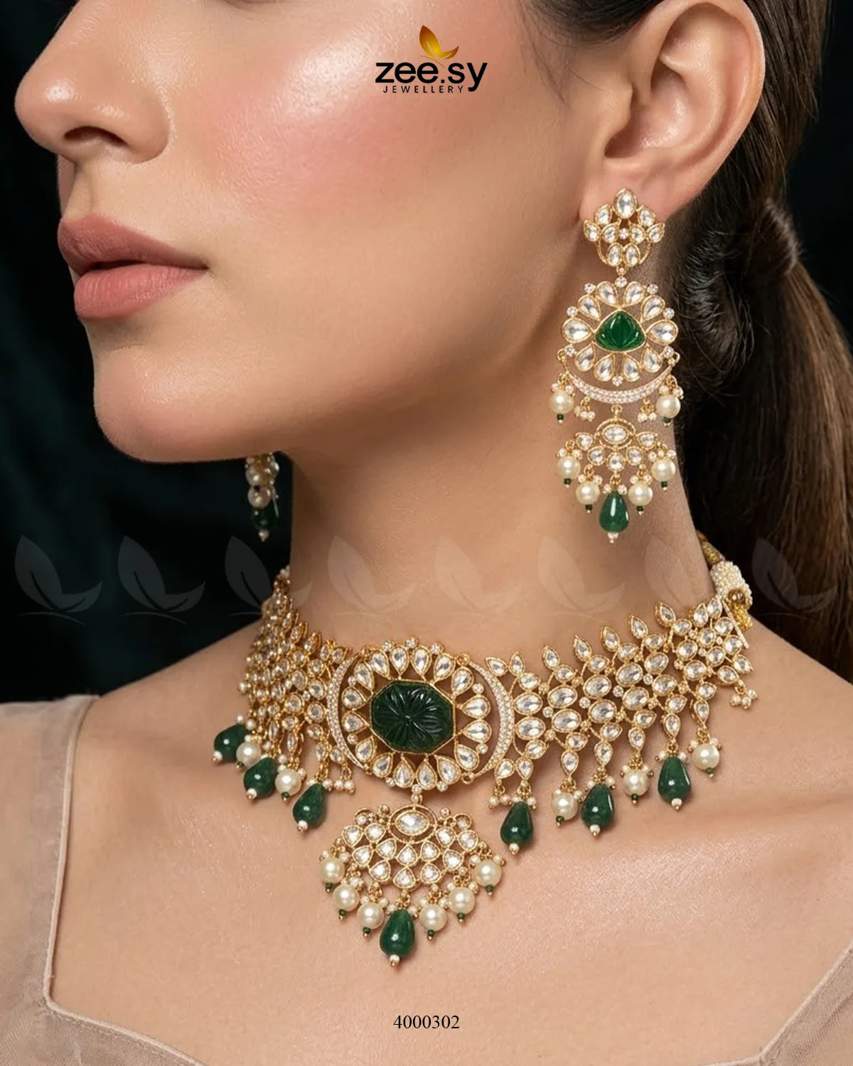 Floral Stone Kundan Choker Set Choker Set - Zeesy Jewellery Pakistan | Premium Artificial & Imitation Jewellery