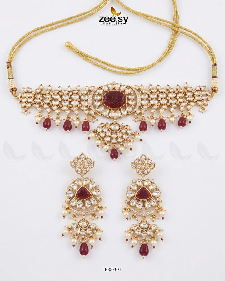 Floral Stone Kundan Choker Set Choker Set - Zeesy Jewellery Pakistan | Premium Artificial & Imitation Jewellery