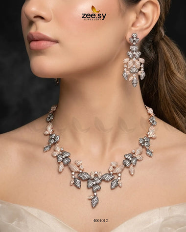 RHS09 Floral Vine zirconia necklace set in black, rose, and white floral design