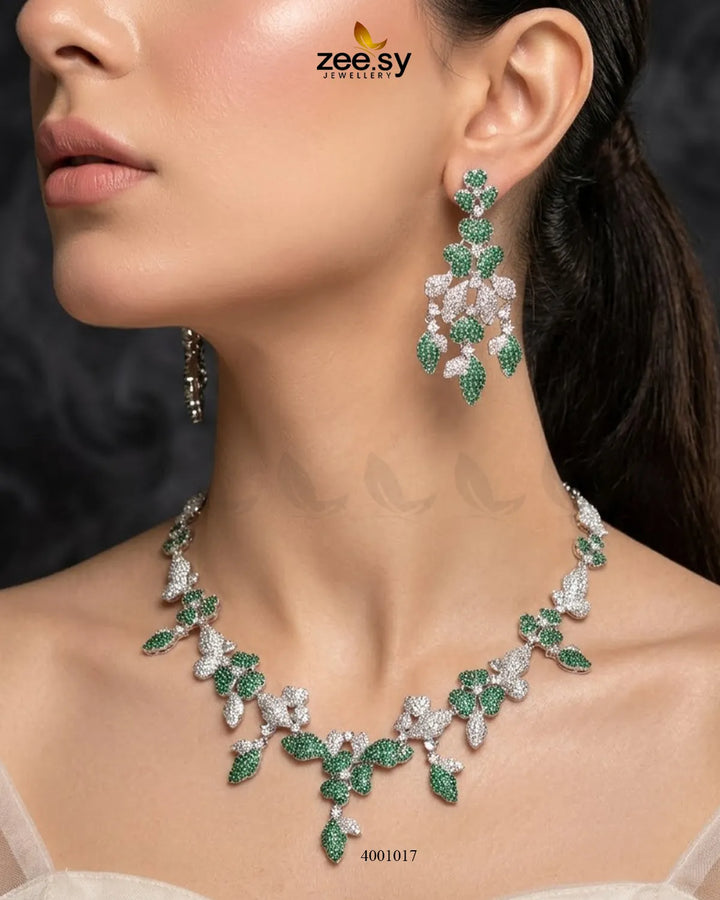 RHS09 floral vine zirconia necklace set with intricate floral detailing and sparkling stones