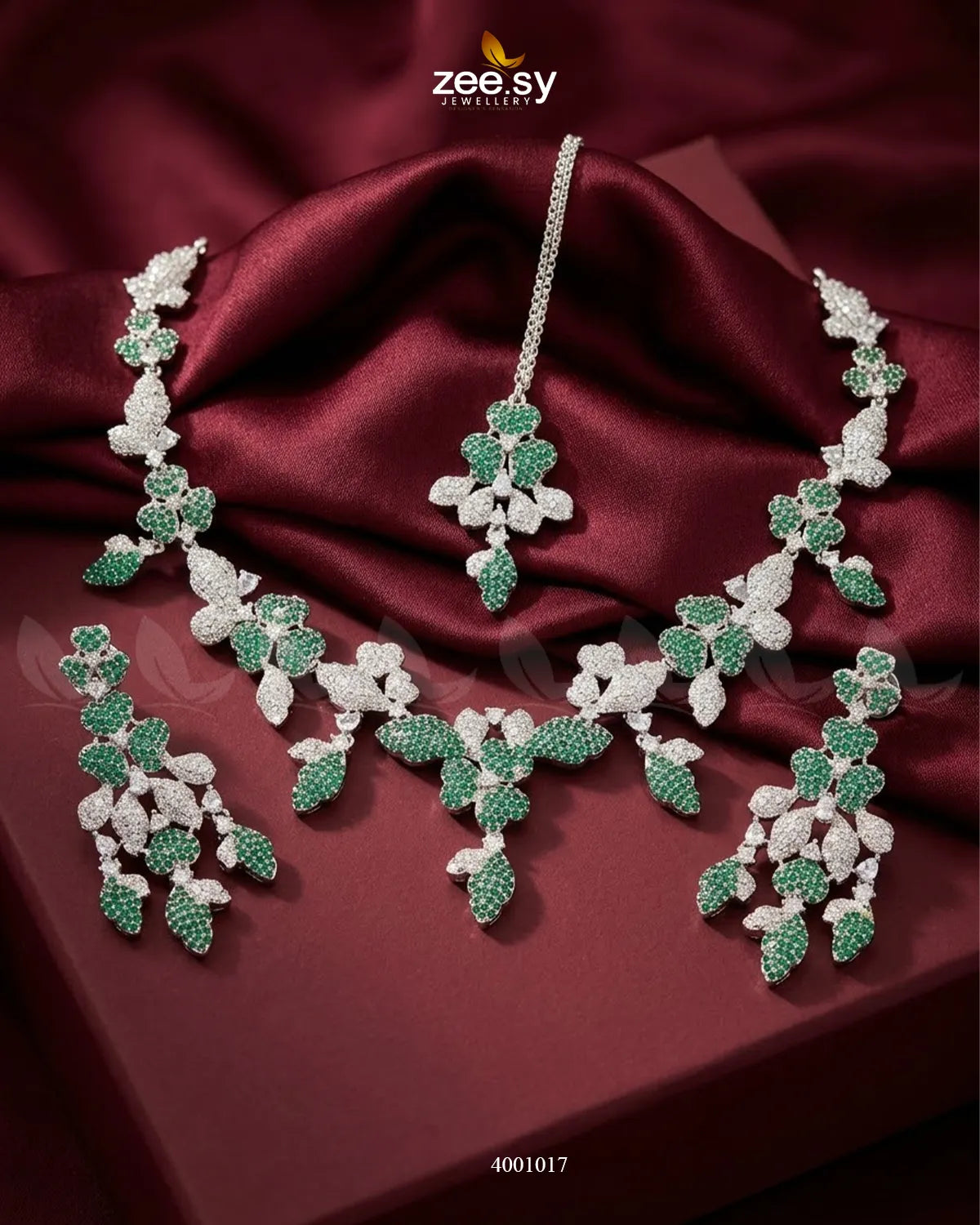 RHS09 Floral Vine Zirconia Necklace Set with intricate floral vine detailing and sparkling zirconia stones