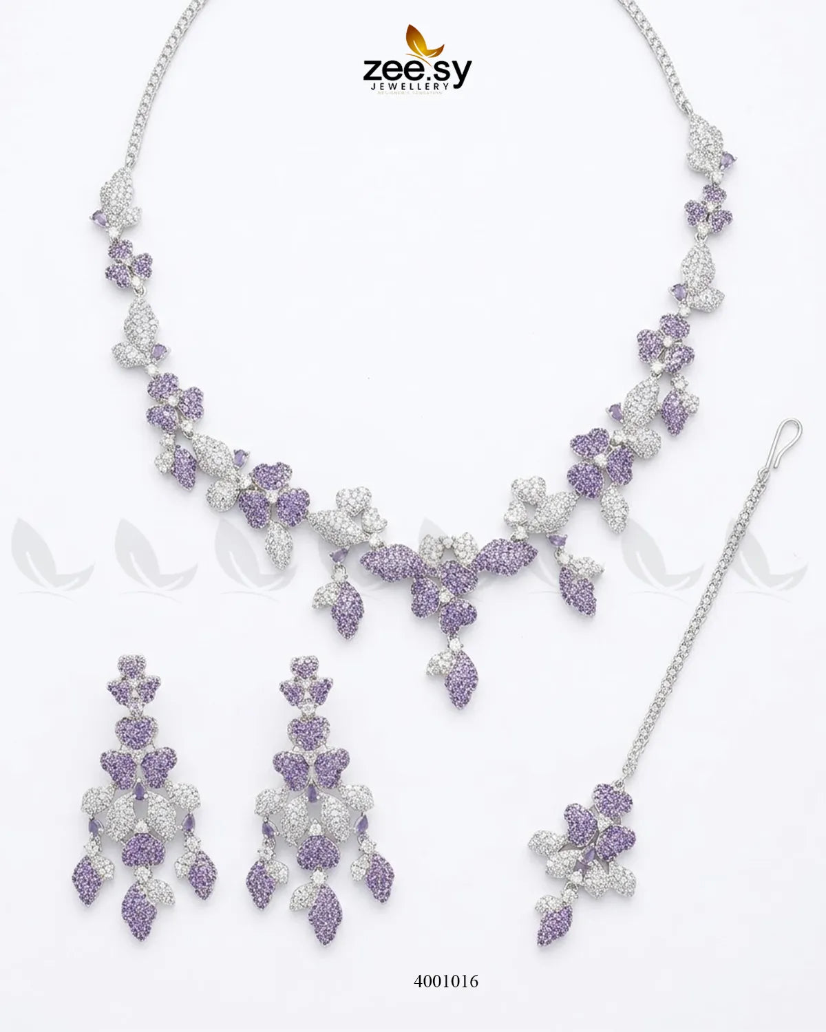 RHS09 Floral Vine zirconia necklace set in purple with intricate floral detailing