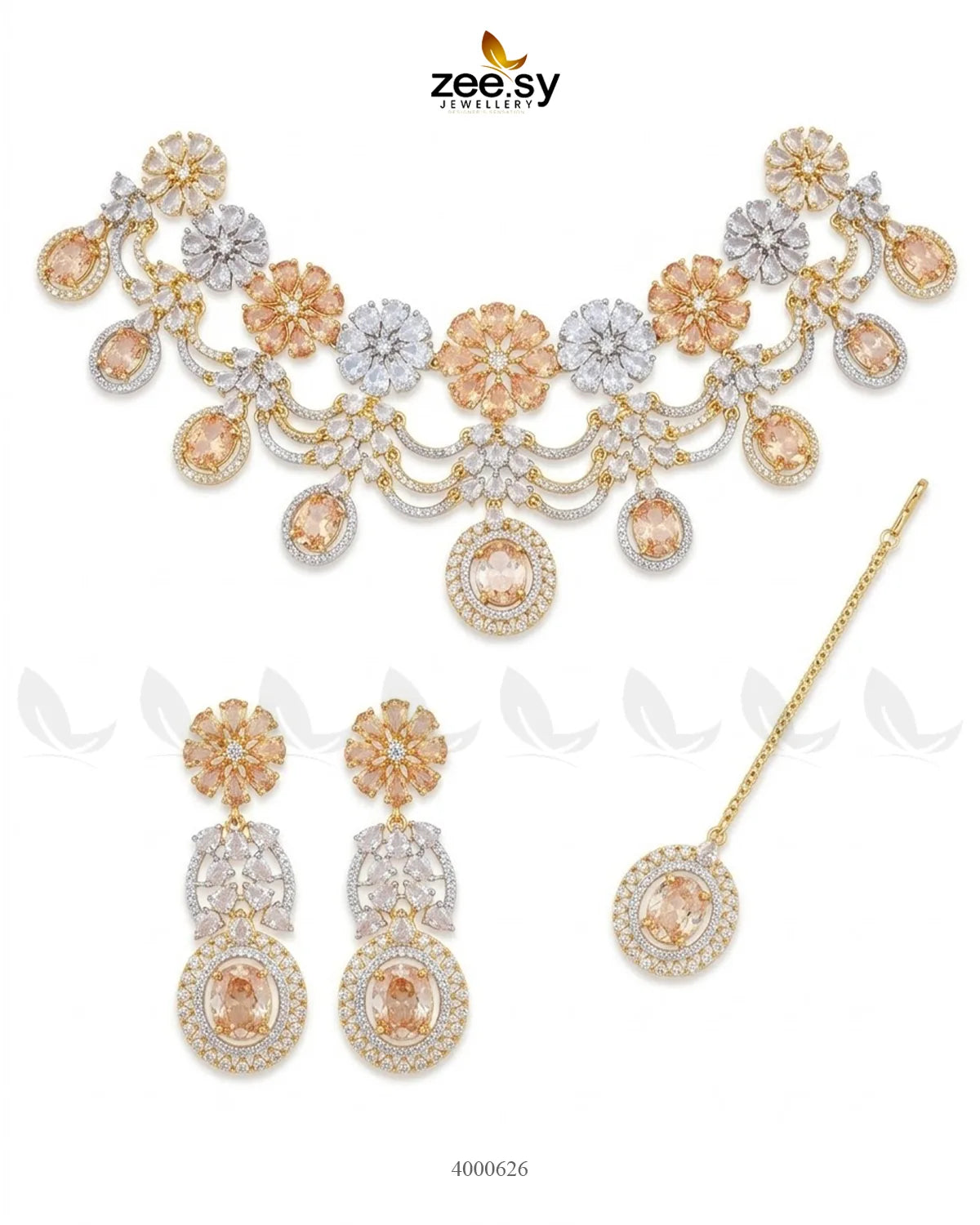 Floral American Diamond Necklace Set