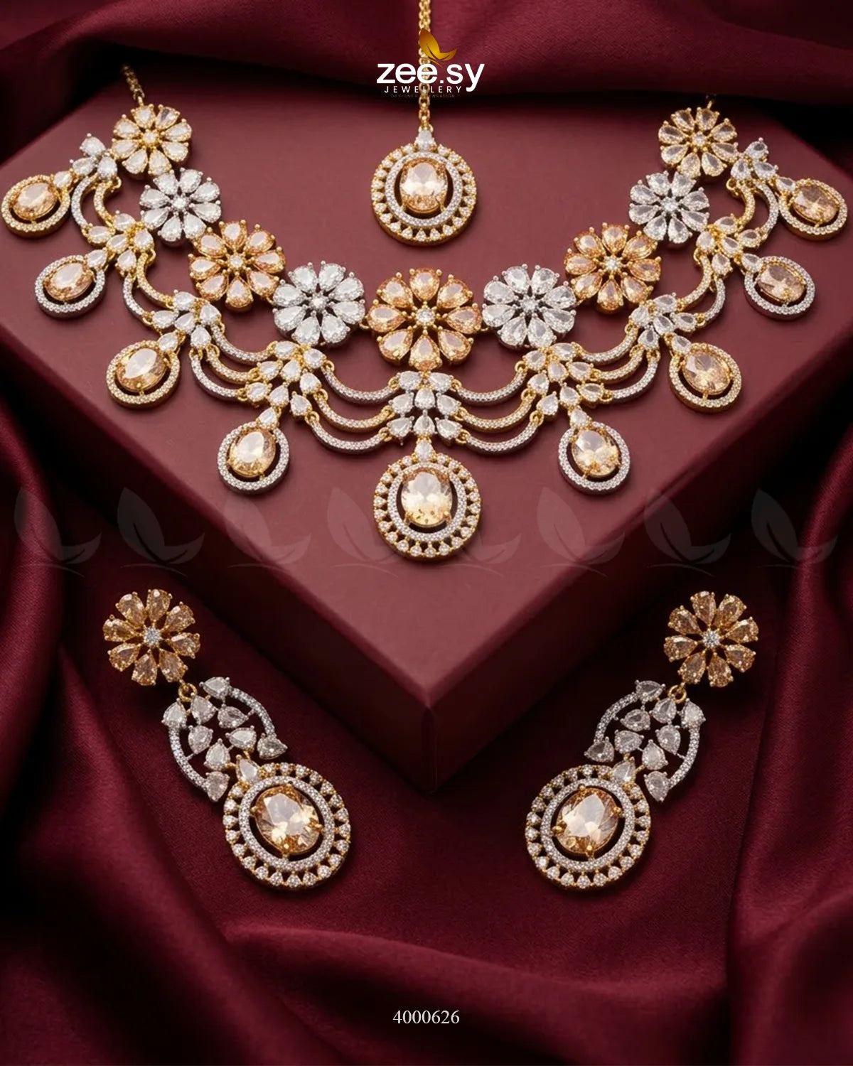 Floral American Diamond Necklace Set