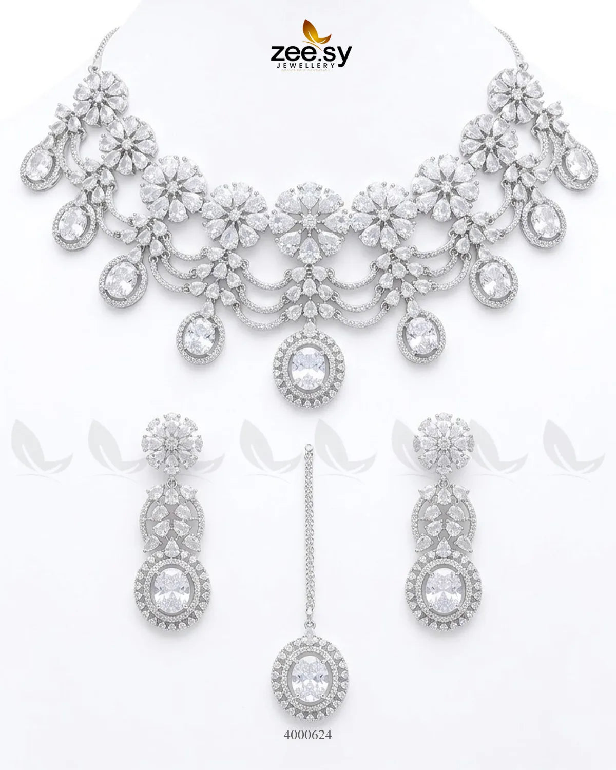 Floral American Diamond Necklace Set