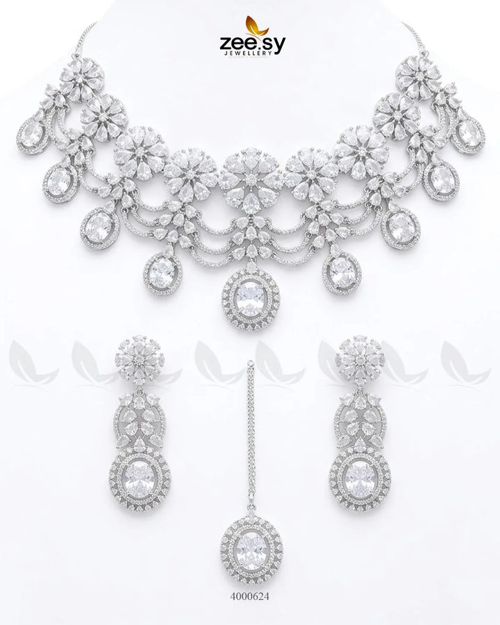 Floral American Diamond Necklace Set