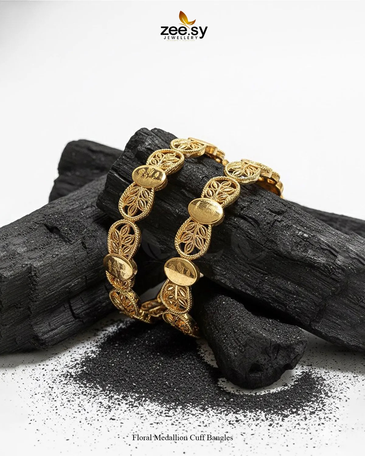 Floral Medallion Cuff Bangles - Zeesy Jewellery