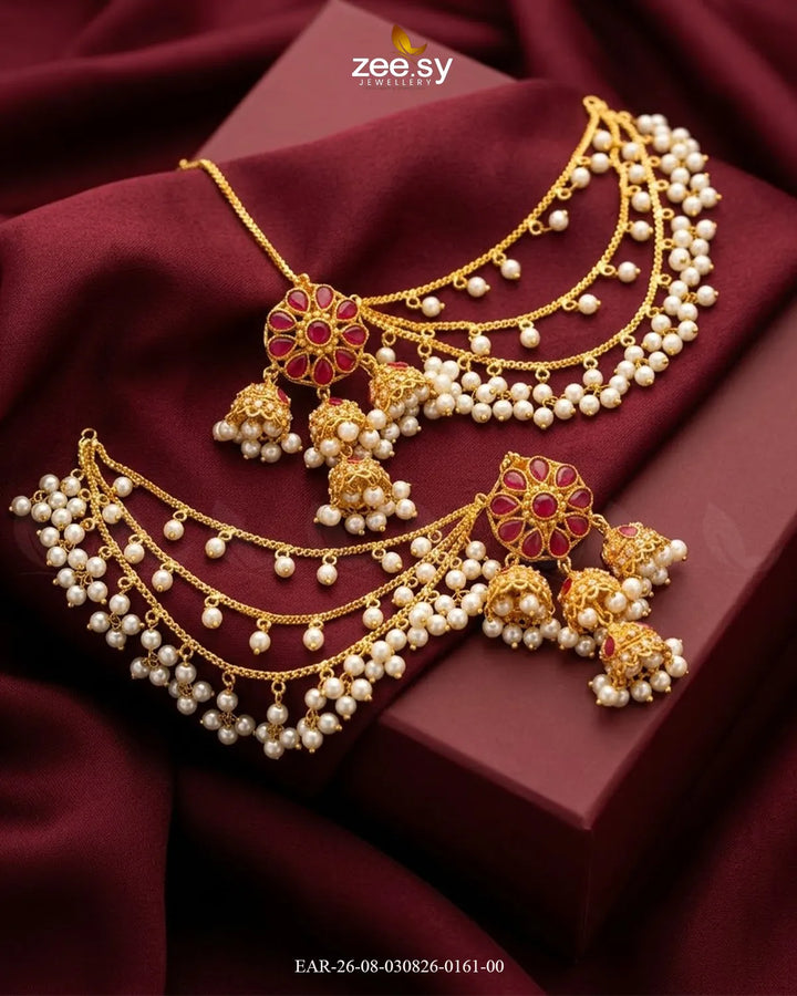 Floral Pearl Sahara Jhumka Earrings