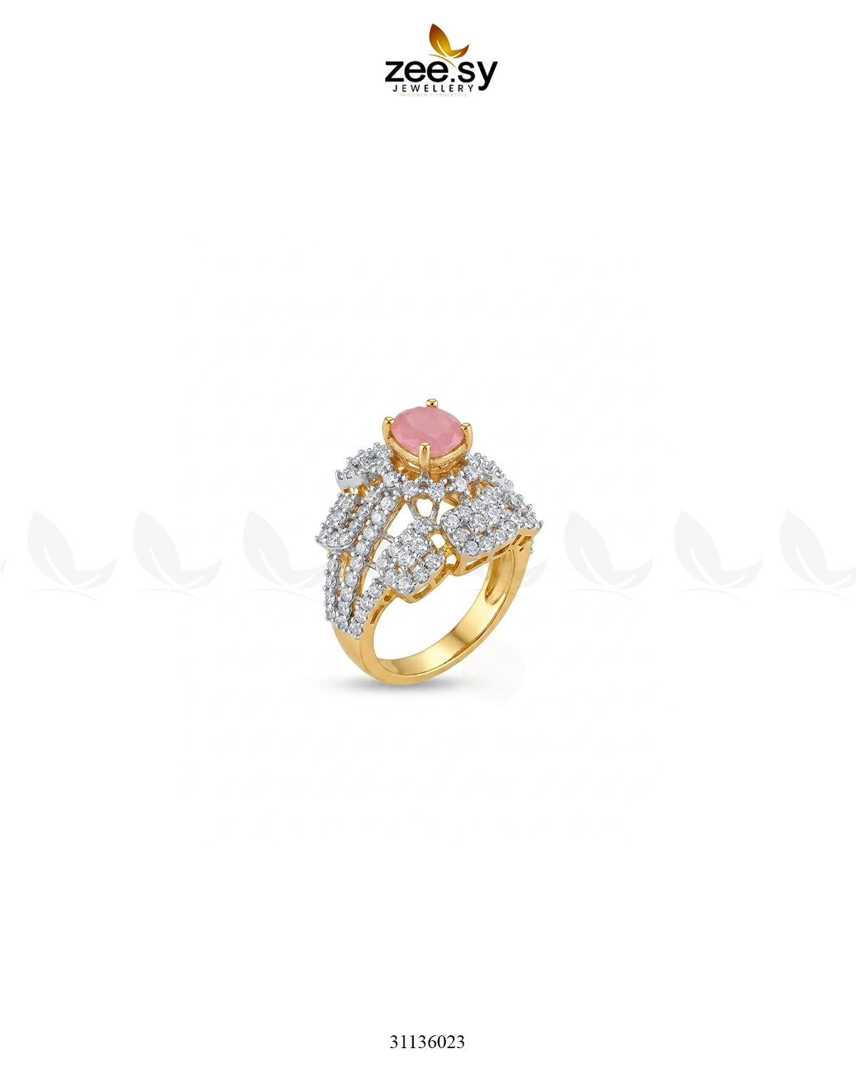 Flower Bold Stone Ring Golden Pink Finger Ring - Zeesy Jewellery Pakistan | Premium Artificial & Imitation Jewellery