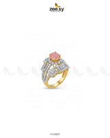 Flower Bold Stone Ring Golden Pink Finger Ring - Zeesy Jewellery Pakistan | Premium Artificial & Imitation Jewellery